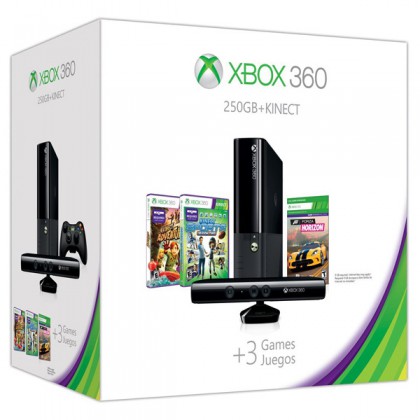 Игровая приставка Xbox 360E 250GB + сенсор Kinect + Kinect Sports 2 + Forza Horizon + Kinect Adventures