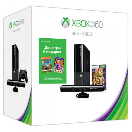 Игровая приставка Xbox 360E 4GB + сенсор Kinect + Fable Heroes + Kinect Party + Kinect Adventures